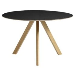 HAY Table Ronde CPH20, 120 cm, Chêne Laqué - Linoléum Noir