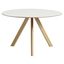 HAY Table Ronde CPH20, 120 cm, Chêne Laqué - Stratifié Blanc