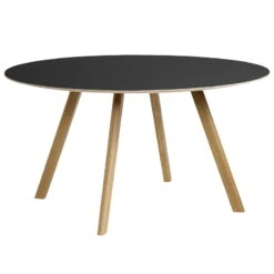 HAY Table Ronde CPH25, 140 cm, Chêne Laqué - linoléum Noir