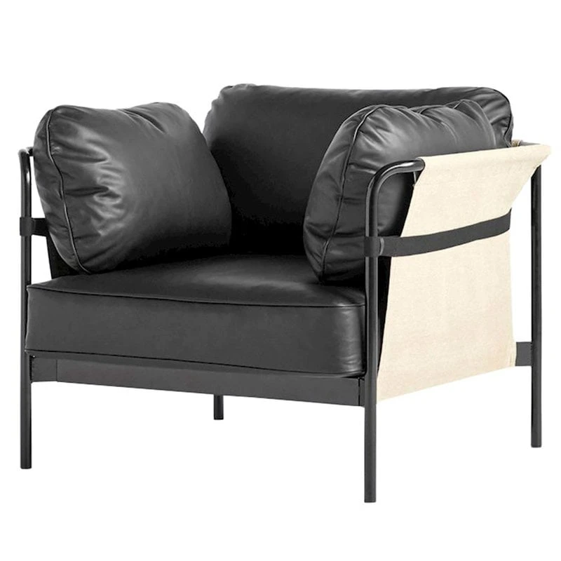HAY Fauteuil Can, Cuir Noir - toile Naturelle - cadre Noir 1 HAY Fauteuil Can, Cuir Noir - toile Naturelle - cadre Noir