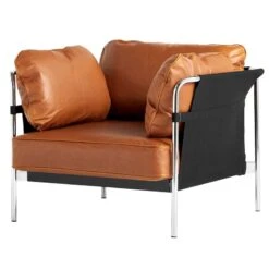 HAY Fauteuil Can, Cuir Cognac - toile Noire - cadre En Chrome