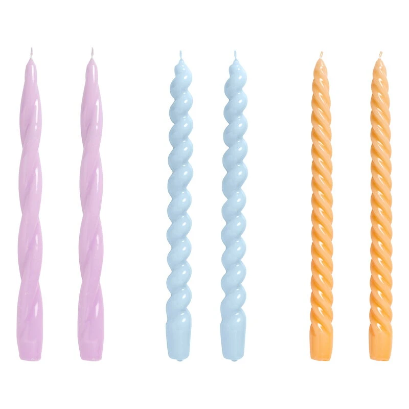 HAY Bougies Long Twist, Lot De 6, Lilas - bleu Clair - dark Peach 1 HAY Bougies Long Twist, Lot De 6, Lilas - bleu Clair - dark Peach