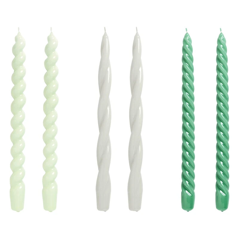 HAY Bougies Long Twist, Lot De 6, Menthe - gris Clair - vert 1 HAY Bougies Long Twist, Lot De 6, Menthe - gris Clair - vert