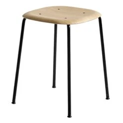 HAY Tabouret Soft Edge 70, Noir - Chêne Laqué