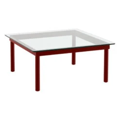 HAY Table Kofi 80 x 80 cm, Chêne Laqué Barn Red - verre Transparent