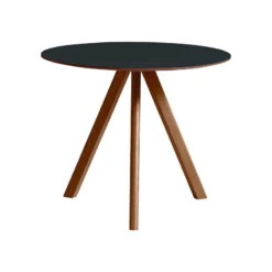 HAY Table Ronde CPH20, 90 cm, Noyer Laqué - lino Gris Foncé