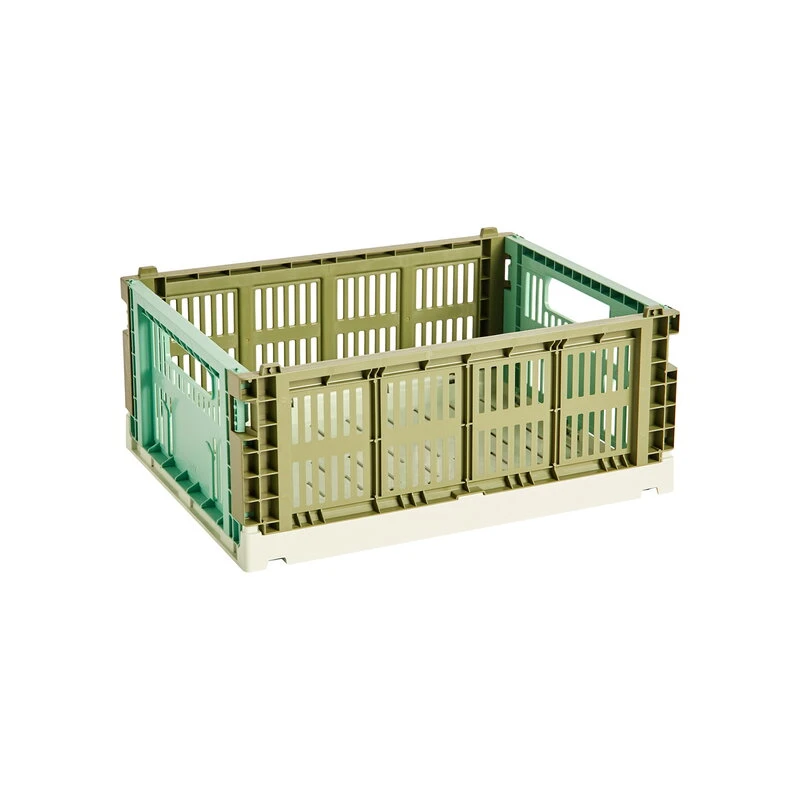 HAY Colour Crate Mix, M, Plastique Recyclé, Olive - Menthe Foncé 1 HAY Colour Crate Mix, M, Plastique Recyclé, Olive - Menthe Foncé