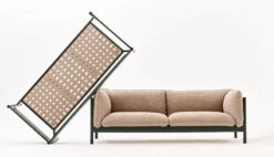 HAY Canapé Arbour 2 Places, Quadrillage Linen Beige Foncé - Hêtre No -Hay Magasin Arbour 2 Seater bottle green wb lacquer beech Arbour 3 Seater Linen Grid dark beige bottle green wb lacquer beech 01