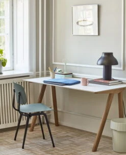 HAY Lampe De Table PC, S, Soft Black 11 HAY Lampe De Table PC, S, Soft Black -Hay Magasin CPH 90 off white lino oak base Revolt petrol green seat and back black steel base Hue Lab Top Cover blue