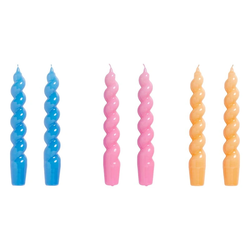 HAY Bougies Spiral, Lot De 6, Bleu - rose Foncé - dark Peach 1 HAY Bougies Spiral, Lot De 6, Bleu - rose Foncé - dark Peach