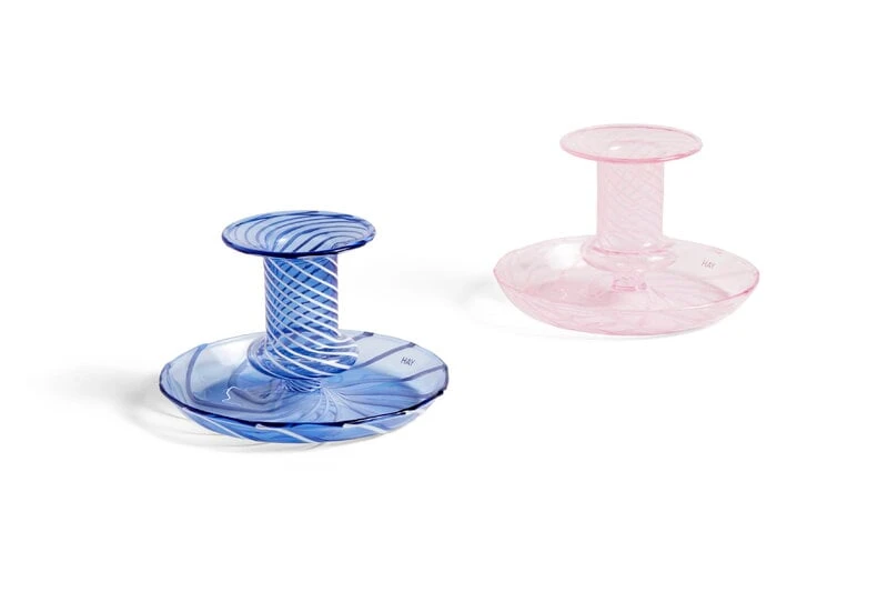 HAY Bougeoir Flare Stripe, Rose - Blanc 2 HAY Bougeoir Flare Stripe, Rose - Blanc – Image 2