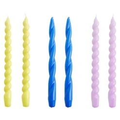 HAY Bougies Long Twist, Lot De 6, Lemonade - Bleu Ciel - Lilas