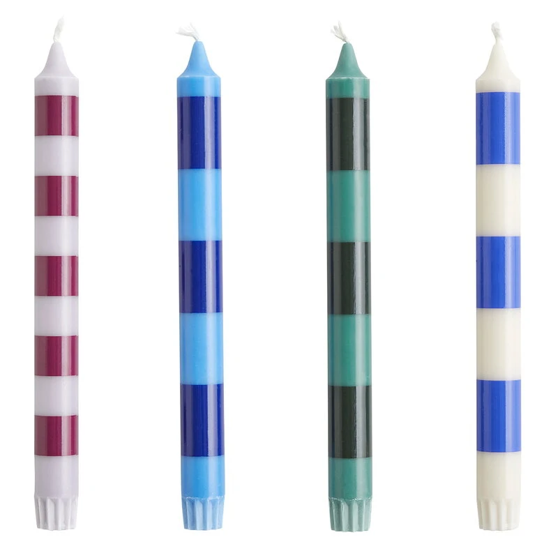 HAY Bougies Stripe, Lot De 4, Bleu 1 HAY Bougies Stripe, Lot De 4, Bleu