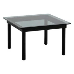 HAY Table Kofi 60 X 60 Cm, Chêne Laqué Noir - Verre Gris