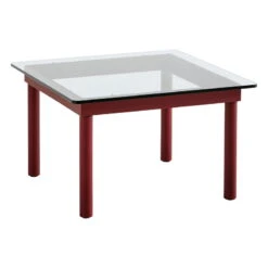 HAY Table Kofi 60 x 60 cm, Chêne Laqué Barn Red - verre Transparent