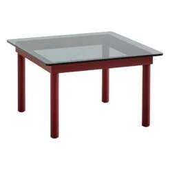 HAY Table Kofi 60 x 60 cm, Chêne Laqué Barn Red - verre Gris