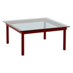 HAY Table Kofi 80 x 80 cm, Chêne Laqué Barn Red - verre Gris