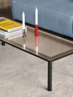 HAY Bougeoir Arcs, S, Mirror -Hay Magasin Kofi 140x50 clear reeded glass tabletop black wb lacquer oak frame Arcs Candleholder S mirror Arcs Candleholder L red Raw Rug NO2